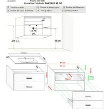 COMPOSIZIONE BAGNO Linea"Futura" da 91CM Mobile Sospeso + Lavabo + Specchio + Lampada Led (Grigio Portland)