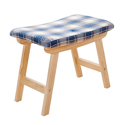 Mobili per la casa e Giardino Panca ottomana in Legno con poggiapiedi Imbottita e Cuscino sfoderabile in Lino per Soggiorno (Colore : Blue Grid, Dimensioni : 48x30x40cm)