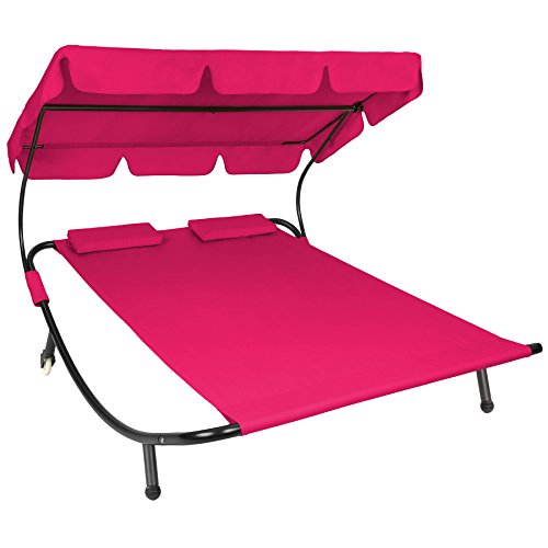 TecTake 800089 Giardino Arredo Sdraio Lettino Prendisole Doppio per 2 Persone + 2 Cuscini - Disponibile in Diversi Colori (Rosso Vino | No. 401498)