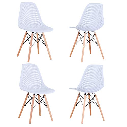 GroBKau - Set di 4 sedie con gambe in metallo, per sala da pranzo, soggiorno, colore: bianco