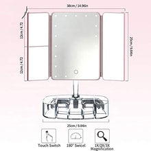 FYHpet Specchio per Il Trucco con luci e Bluetooth - vanità Tri-Fold ingrandimento (1x / 2X 3X), Specchio Illuminato Vassoio organizzatore di Trucco, oscuramento del Touch Screen, Ricaricabile
