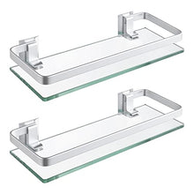 Umi. Bathroom Glass Shelf Anodized Aluminum Tempered Glass 8MM Extra Thick 2 Pack Retangular 1 Tier Storage Organizer Wall Mount Sliver, A4126A-P2