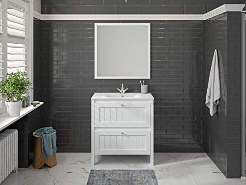 Allibert - Set di mobili da bagno, mobiletto sotto lavabo, specchio, premontato, 80 cm, bianco