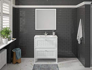 Allibert - Set di mobili da bagno, mobiletto sotto lavabo, specchio, premontato, 80 cm, bianco