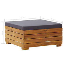 Tidyard Ottomana Poggiapiedi per Divano Modulare da Giardino in Legno Massello di Acacia con Cuscino Grigo Grigio,Penisola per Divano Modulare da Giardino Legno,Ottomana da Giardino 68x68x30 cm