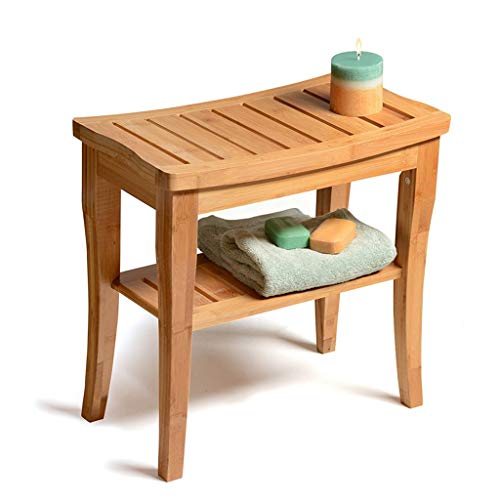 Sgabello da Doccia Spessa bambù Impermeabile Scarpe di Legno Solido Cambiare Sgabello Due Strati di Stoccaggio Sgabello Doccia Area Sgabello Sedia Spa for Dell'interno O Esterno