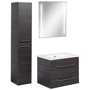 Facchellmann - Set mobili da bagno B.Perfect, 3 pezzi, con mobiletto sottolavello, con lavabo in ceramica da appendere, 60 cm e specchio da bagno a LED
