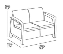 Keter Corfu Lounge Set Mobili da Esterno in Rattan con Divano 2 Posti 2 Poltrone e Tavolino, Bianco, 50X168X75 Cm