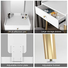 ZRN Tavolo da Trucco Set da toeletta, Tavolo da Trucco con Specchio Quadrato e Sgabello Imbottito, toletta in MDF per Camera da Letto con cassetti Bianchi