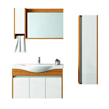 Homemania LGA-990 Set Mobili Logan 100 da Bagno, Bianco, Legno di Teak, in MDF, Ceramica, Specchio, Metallo