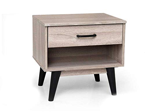 Vetrineinrete® Comodino moderna in legno mdf mobile a 1 2 cassetti mobiletto cassettiera (1 cassetto)