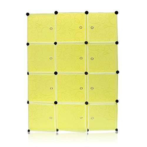 Guardaroba Modulare, 12 Griglie Armadietto Fai da Te, Armadietto Modulare, Mobiletto in Plastica per Il Bagno, Camera da Letto, Ingresso, 140x35x105 cm, Giallo