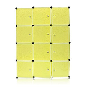 Guardaroba Modulare, 12 Griglie Armadietto Fai da Te, Armadietto Modulare, Mobiletto in Plastica per Il Bagno, Camera da Letto, Ingresso, 140x35x105 cm, Giallo