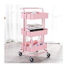LYM &ripiano di stoccaggio Scaffalature Home Camera da Letto Soggiorno Cucina con Ruote Rack Rack Rimovibile a 3 Strati con Manubrio Rosa Scaffale di Finitura