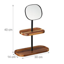 Relaxdays Specchio Trucco, 2 Ripiani Legno, Regolabile, da Tavolo per Bagno & Corridoio, HLP 40x30x14 cm, naturale/nero
