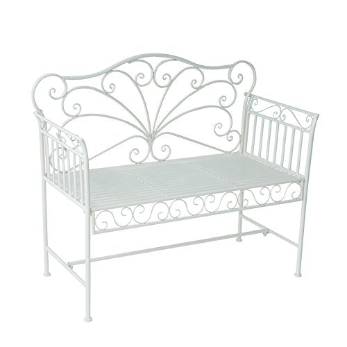 Outsunny Panchina Biposto da Giardino Stile Romantico Ferro 113.5 x 50 x 93.5cm Bianco