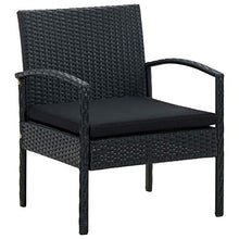 Tidyard Set Tavolino e Sedie da Giardino con Cuscini in Polyrattan,Set Salotto da Giardino,Divano 2 Poltrone e Tavolino in Polyrattan,Nero
