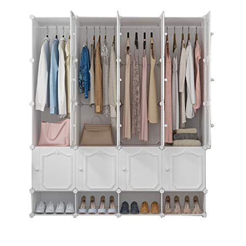 Locker 16-Portello dell'Armadio Armadio Shoes-Bit 4-Hanging Organizer di plastica 4-Gitter Scaffali Abbigliamento Home Camera Bianco 147X47X165CM MUMUJIN