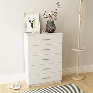 GOTOTOP Credenza in truciolato con 5 cassetti, armadio ausiliario moderno, per corridoio, soggiorno, camera da letto, 71 x 35 x 106 cm, bianco opaco