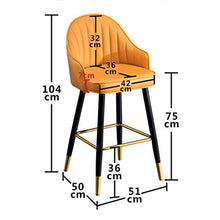 TRGCJGH Sgabello da Bar in Velluto Gambe in Legno Massello Poggiapiedi Sedia Cucina Sedile Colazione （Gamba Effetto Ottone） Sgabelli da Bar,B-sittingheight75CM