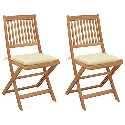 vidaXL Sedie da Giardino Pieghevoli 2 pz con Cuscini Massello Acacia