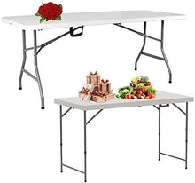 Tavolo da campeggio Camping Picnic Table 4ft Pieghevole Forte e Stabile Giardino da giardino Tavolo portatile con palmare, idea per esterno BBQ Party Market Dinner Party, Bianco, Gambe in metallo, 121