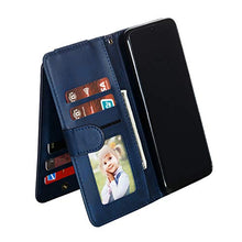 Miagon Cerniera Portafoglio Custodia per Samsung Galaxy A7 2018,Pelle Cover Flip Custodia Antiurto con 9 Slot per Schede Cinturino da Polso Kickstand,Blu