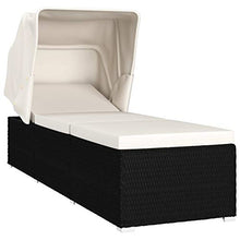 Tidyard Lettino Prendisole Tettuccio e Cuscino Polyrattan Bianco Crema,Lettini da Giardino in Legno, Sedie a Sdraio da Giardino in Legno 195 x 60 x 110 cm