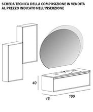 Mobile bagno sospeso moderno Venus pino sbiancato effetto legno, misura cm 100, con specchio a led,lavabo e 2 colonne