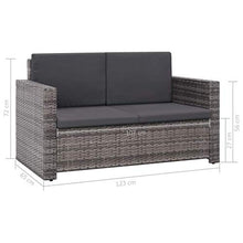Kshzmoto Pratico Divano Doppio per Esterni, Divano a Due posti da Giardino Grigio e Grigio Scuro 123 x 65 x 72 cm (L x P x A) -con 1 Sgabello e 5 Cuscini
