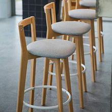 YS Sedia Sgabello da Bar Sedile Bar, in Legno Massello Moderno Semplice Pub Casa Alto Nordico Front Desk Schienale con Poggiapiedi Sedile in Lino,82 cm (32,3 Pollici)