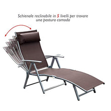miozzi Lettino Prendisole Relax Reclinabile Pieghevole Telaio in Metallo Marrone 137x63.5x100.5 cm