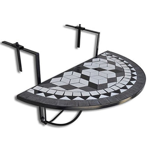 vidaXL Tavolo da Balcone Mosaico Semicircolare Nero Bianco Tavolino Pieghevole