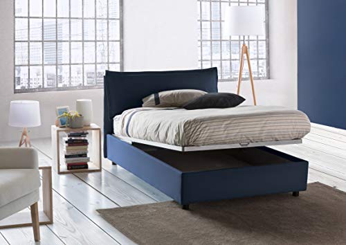 Talamo Italia Letto contenitore Una piazza e mezza Veronica, Made in Italy, Testata e rivestimento in tessuto, Apertura frontale, adatto per materasso cm 120x190, Blu