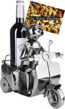 BRUBAKER Portabottiglie Scooter Driver Argento - Portabottiglie Scultura in Metallo - 27 cm Regalo Vino Figura in Metallo per Gli Appassionati di Scooter - con Biglietto D'auguri