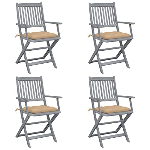 vidaXL Sedie da Giardino Pieghevoli 4pz con Cuscini in Massello Acacia