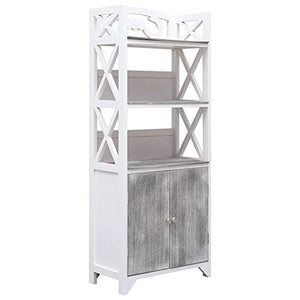 GOTOTOP Mobiletto Alto da Bagno,Armadietto da Terra in Legno per Il Bagno,Armadietto da Pavimento da Bagno,con 3 Scomparti e 2 Ante,in Legno di paulownia e MDF,46 x 24 x 116 cm,Bianco e grigio