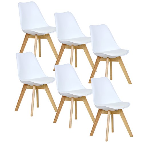WOLTU BH29ws-6 Sedie per Sala da Pranzo Soggiorno con Schienale Plastica Similpelle Legno Bianco 6 Pezzi