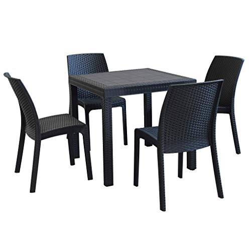 MilaniHome Set Tavolo da Giardino Quadrato Fisso Cm 80 X 80 con 4 Sedie in Wicker Stampato Antracite da Esterno Giardino