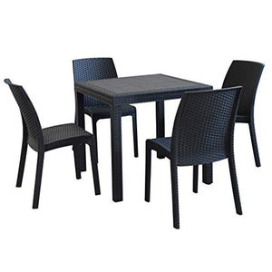 MilaniHome Set Tavolo da Giardino Quadrato Fisso Cm 80 X 80 con 4 Sedie in Wicker Stampato Antracite da Esterno Giardino