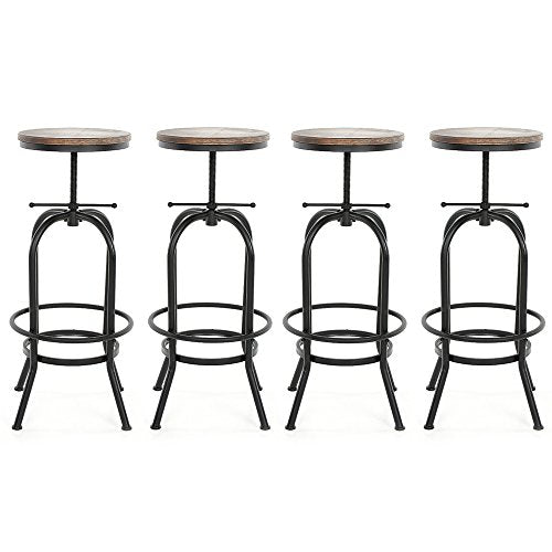 IKAYAA Sgabelli da Bar, Set 4 Sedie Industrial Altezza Regolabile Girevole Sgabello Bar Naturale Legno di Pino Top Cucina Sala Colazione Sedia (4 Pezzi)