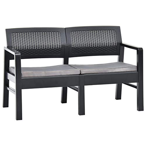 FAMIROSA Panchina Giardino 2 Posti con Cuscini 120 cm Plastica Antracite