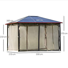 Outsunny Gazebo da Giardino con Zanzariera 3.6x3m, Struttura Acciaio e Alluminio, Tetto Policarbonato Marrone