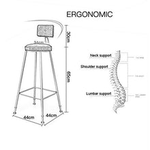 GYPPG Velvet Backrest Iron Bar Stool Home Kitchen High Chair,Breakfast Cafe Makeup,Round Soft Cushion,Anti-Slip Gold Legs,Footrest,65cm,75cm