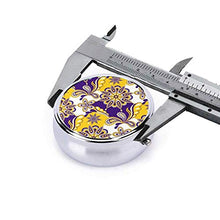 Contenitore rotondo per pillole con motivo cachemire mandala viola e giallo a 3 scomparti, in metallo, per medicina e vitamine, per viaggi all'aperto