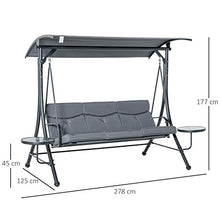 Outsunny Dondolo 3 Posti da Giardino o Balcone con Tettuccio Regolabile e 2 Tavolini, per Esterno, Grigio 278x125x177cm