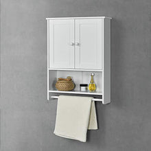 Armadietto Pensile da Bagno con Barra Portaasciugamano 65 x 48,7 x 14,5 cm Mobiletto da Muro con 2 Ante e Ripiani - Bianco