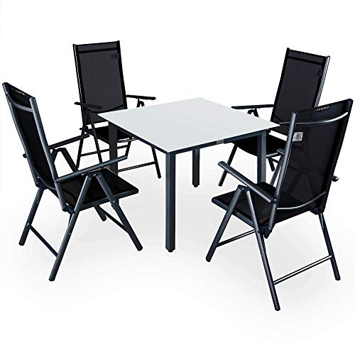 Casaria Set Tavolo e sedie da Giardino Alluminio Bern 5 pz Schienale 7 Posizioni mobili Esterno Balcone terrazza Patio