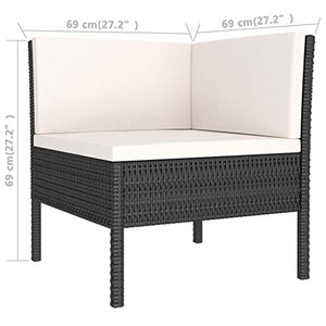 FAMIROSA Set Divani da Giardino 3 pz con Cuscini in Polyrattan Nero-0202