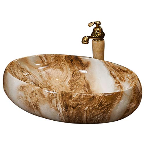 lilili Lavabo da Appoggio Lavabo in Ceramica, Lavabo sopra Lavabo da Appoggio Simil Marmo Arte Bacino Europeo 63x42x13cm (Color : No Accessories)